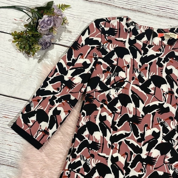 TED BAKER Queta Bird Print 3/4 Sleeve Shift Dress - Picture 5 of 11